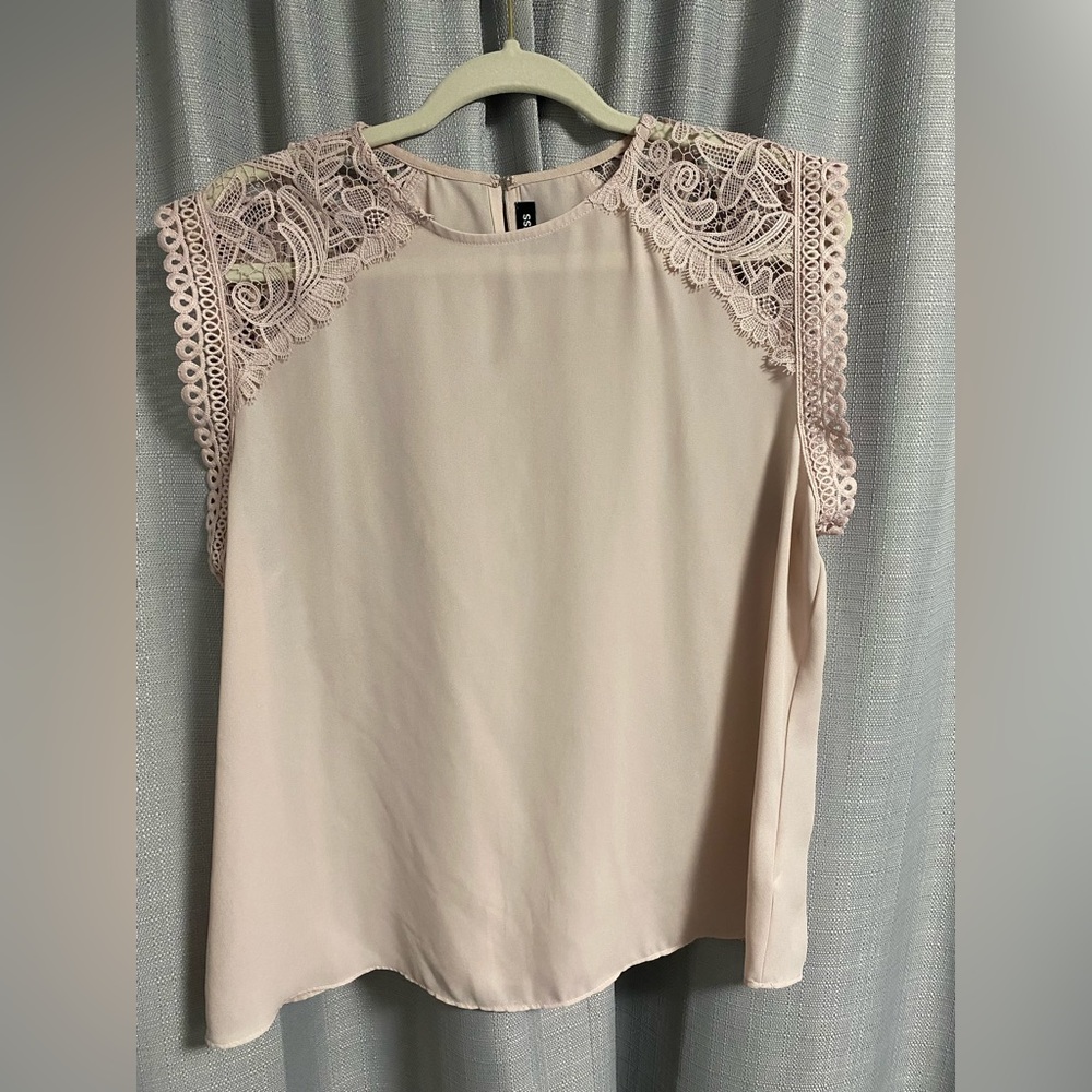 Express Blush Pink Lace Sleeve Top